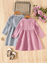 2pcs/Set Young Girl Solid Color Round Neck Ruffled Hem Fitted Casual Dress